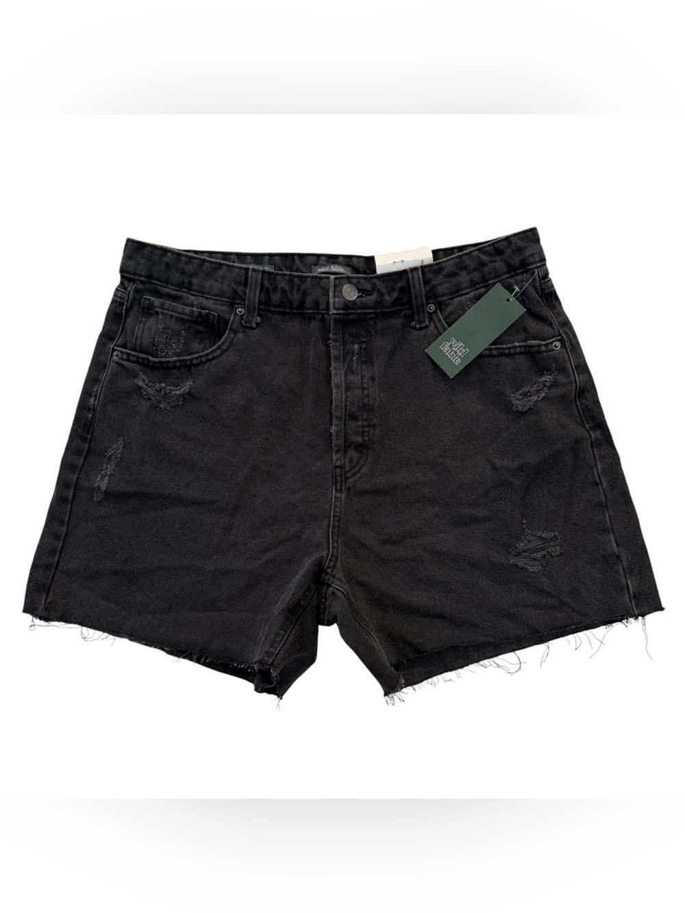 NWT Wild Fable Button Fly Raw Hem Distressed Jean Shorts Size 12 Black